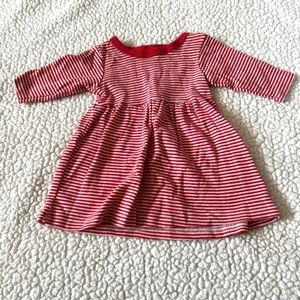 HB 0-3 months girl's dress long sleeve red striped 100% cotton